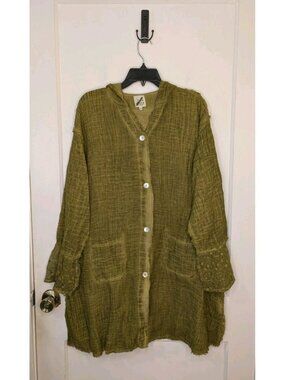 L/XL Jaded Gypsy Elysia Weekend Hooded Distress Wash Button Jacket Lace Cuffs